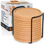 Cork Coasters with Lip for Drinks Absorbent | 12 Set 4 Inch Thick Rustic Saucer with Metal Holder Heat & Water Resistant | Best Reusable Natural Round Coasters for Bar Glass Cup Table by Decopom