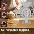 Manual Hand Grain Mill Matte Silver | Heavy-Duty Hand Operated Food Grinder for Wheat, Corn, Coffee Beans, Rice & Dry Grains | Hand Crank Kitchen Flour Mill for Home, Camping, Survival & Everyday Use - Image 2