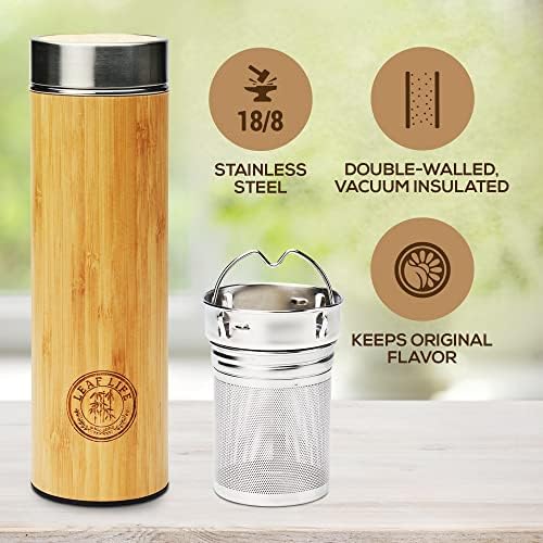 Premium Bamboo Thermos with Tea Infuser for Loose Tea - Tea Gift Set - Insulated Water Bottle/Iced Coffee Tumbler - Unique Gifts for Women, Gifts For Women Who Have Everything - 17oz with 12oz - Image 4