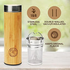 Premium Bamboo Thermos with Tea Infuser for Loose Tea - Tea Gift Set - Insulated Water Bottle/Iced Coffee Tumbler - Unique Gifts for Women, Gifts For Women Who Have Everything - 17oz with 22oz - Image 4