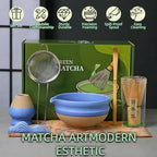 Matcha Whisk Set,7-Piece Ceramic Matcha Bowl & Bamboo Whisk Kit with Spout, Sifter, Scoop,Holder,Rest & Towel for Traditional Japanese Tea Ceremony,Ideal Gift for Matcha Lovers (Blue) - Image 2