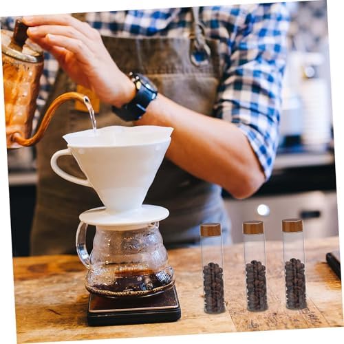 ULTECHNOVO Airtight Glass Bean Storage Tube Wooden Stand Coffee Organizer for Home Restaurant - Image 5