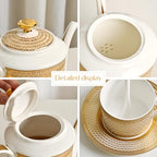 Luxury White & Gold Embossed Tea Cups and Saucers with Teapot, Sugar Bowl, & &Creamer, Vintage European Porcelain Coffee Set for Tea Party, Wedding, Gift (Gold, 17pcs/set) - Image 7