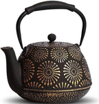 Cast Iron Teapot, 40oz Tea Kettle with Infuser for Stove Top, Sakura Design Japanese Tea Pot for Loose Leaf Coated with Enameled Interior, Silicone Handle 1200ml Black by MILVBUSISS