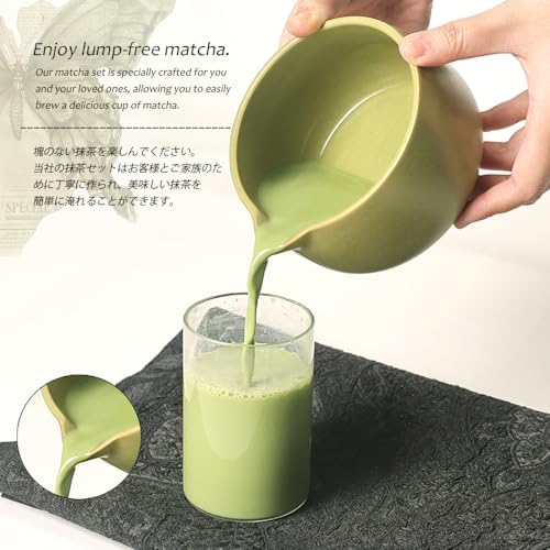 Whisk Set,Matcha Set,Matcha Kit,Matcha Bowl with Spout,Scoop,Sifter,Bamboo Whisk,Chasen Holder,Unique Gifts for Women Mom her Grifend,Gifts for Christmas, Birthday (Green-5pcs/set with box) - Image 5