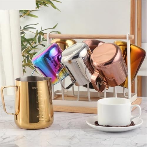 Milk Frother Cup,Coffee Jug,2pcs 350/550ml Espresso Coffee Pull Flower Milk Mugs Cup Stainless Steel Pull Flower Cup Milk Craft Latte Art Jug Pitcher Mug Cup(Gold,550ml) - Image 3
