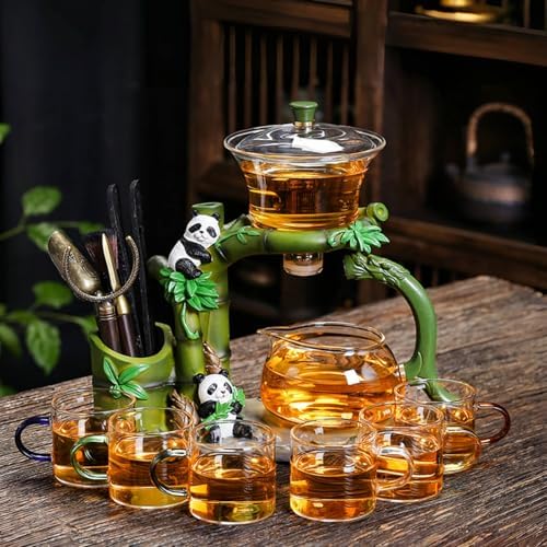Chinese Gongfu Tea Set Magnetic Glass Teapot with Infuser Semi Automatic Tea Maker Set for Loose Leaf Tea by Unknown