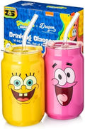 Dragon Glassware x SpongeBob SquarePants Glass Cups, 16 oz Set of 2 - Faces by DragonGlassware