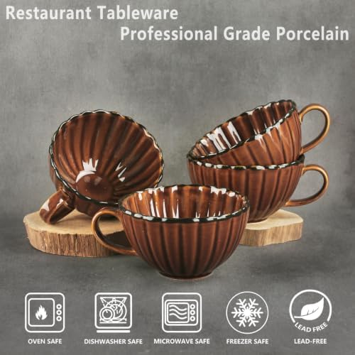 13.5 oz Ceramic Coffee Mug, Reactive Glaze Mug, Suitable for Latte, Coffee, Tea, Soup, Ideal for Office and Home Use, Dishwasher and Microwave Safe, 4-Pack Brown. - Image 3