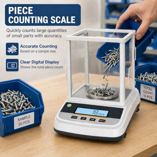 Lab Analytical Balance 500g x 0.001g Precision Digital Scale, with Windshield and RS232 Interface, for Scientific Laboratories, Research, Industrial, Kitchen, Food, Jewelry, 19 Units, 500g Weight - Image 4