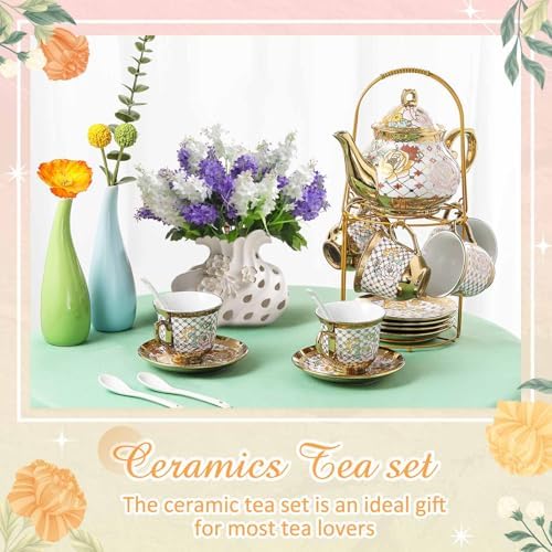 Zhehao 20 Pcs Porcelain Tea Set for Adult, with Metal Holder, Delicate - Image 6