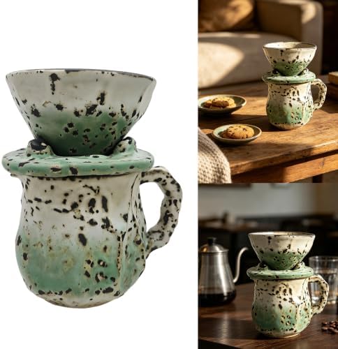 Textured Ceramic Coffee Set, Dripper Server for Morning Brewing, Vintage Glazed Look, Countertop Kitchen Display Manual Coffee Dripper Ceramic Brewer Glazed Server Countertop Brewing Set Hand Drip - Image 2