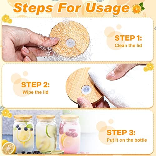 Sieral 70mm Bamboo Jar Lids with Straw Hole for Glass Cups Reusable Wooden Mason Jar Lids for Beer Can Cups, 2.76 Inch Canning cover with Silicone Ring for Regular Mouth Drinking Jars(80 Pcs) - Image 5
