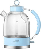 ASCOT Electric Kettle, Glass Electric Tea Kettle Gifts for Men/Women/Family 1.5L 1500W Borosilicate Glass Tea Heater, with Auto Shut-Off and Boil-Dry Protection (Blue) by ASCOT
