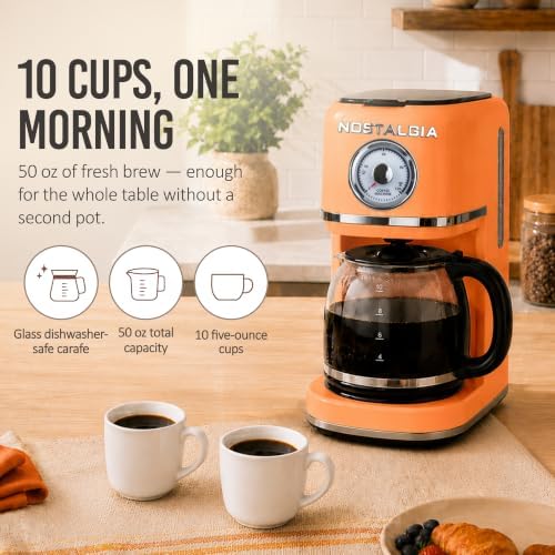 Nostalgia Classic Retro 10 Cup Coffee Maker, Orange - Image 3