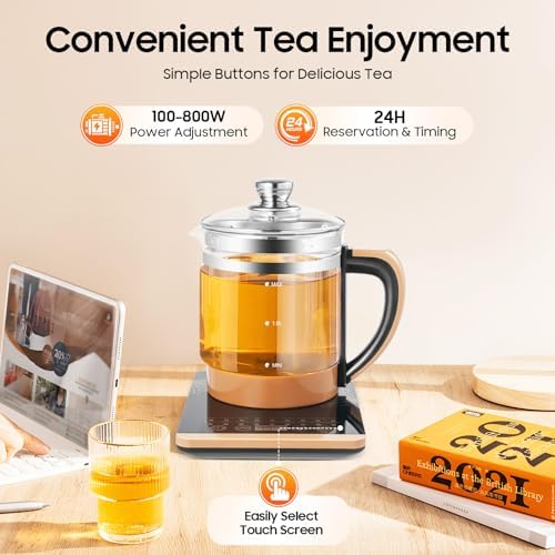 Electric Kettle, 1.8L 800W Tea Pot with 18 Smart Menu and 24h Reservation & Timing, Temperature Control Small Electric Tea Kettle with Infuser, Glass Water Boiler for Coffee Soup - Image 4