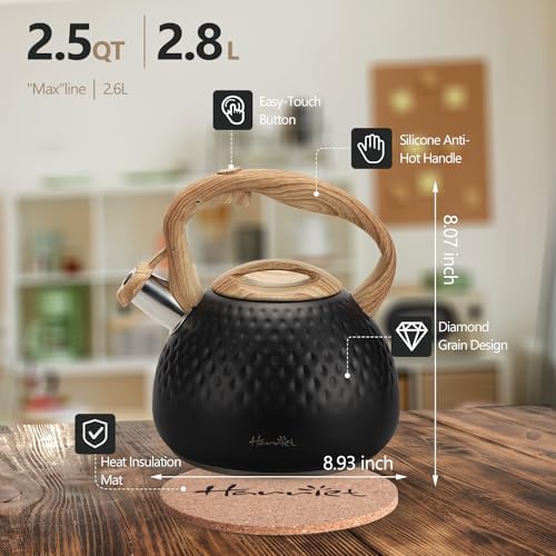harriet Tea Kettle, Tea Pot for Stovetop, 2.5QT Whistling Kettle with 5-Layers bottom, Food Grade Stainless Steel Kettles with Hot-Resistant Handle Gas Electric Applicable, Black - Image 6