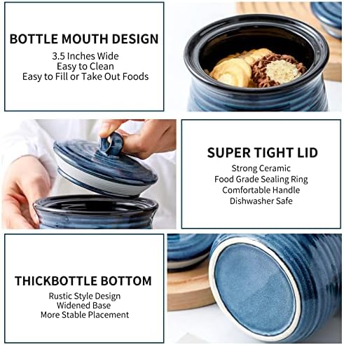 Ceramic Kitchen Canister, Large Food Storage Jar with Aritight Lid for Coffee,Tea,Sugar,Flour,Cookie,Candy,Cereal,Dog Treat, 35 oz Coffee Canister for Kitchen Countertop, Blue - Image 4