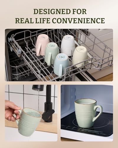 famiware Jupiter Coffee Mugs Set of 4, 14 OZ Coffee Mug, Microwave and Dishwasher Safe, Coffee Cups with Handle for Coffee, Tea, Cocoa, Milk, Light Green (Pack of 2) - Image 5