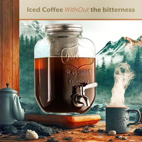 1 Gallon Cold Brew Coffee Maker - 3rd Generation Fine Mesh Filter - Stainless Steel Spigot - Extra Thick Large Glass Mason Jar Drink Dispenser Carafe, Iced Coffee Maker & Sun Tea Pitcher with Infuser. - Image 2