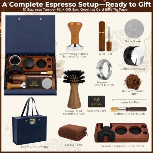 13-Piece Espresso Accessories Kit, 53mm/54mm Espresso Tamper Set with WDT Tool, Coffee Distributor, Magnetic Dosing Funnel, Puck Screen and Wooden Tamping Station, Espresso Machine Accessories - Image 2