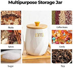 Ceramic Canister Set of 3 for Sugar Coffee Tea with Tray, White Airtight Food Storage Jars with Wood Lids, Kitchen Counter Storage Containers - 23oz - Image 4
