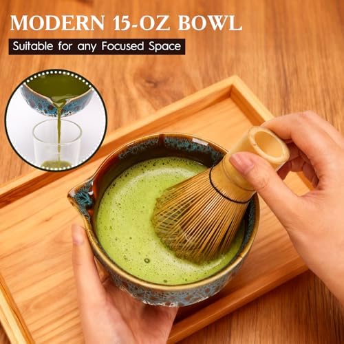 Lapzuli Japanese Matcha Whisk Set, 5 Pcs Matcha Tea Kit with Ceramic Bowl, Bamboo Whisk, Sieve, Spoon & Holder, Matcha Tools for Latte, Ideal Gift (Kiln Black) - Image 4