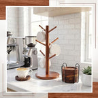 8 Pcs Mug Tree Wooden Coasters Set, Cup Holder 6 Hooks Counter - Image 6