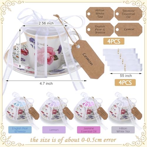 Nuanchu 4 Set Mini Vintage Tea Cup Candle Floral Cups with Saucer, Colorful - Image 2