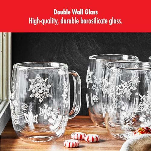 ZWILLING Sorrento Plus 4-pc Double-Wall Glass Snowflake Coffee Mugs, 12-oz, 355ml - Image 5