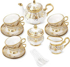 fanquare 21 Pieces Royal Floral Porcelain Tea Set with Sugar Bowl Creamer by fanquare