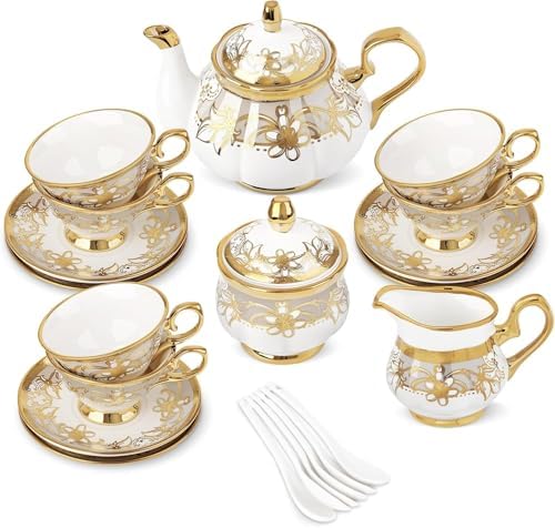 fanquare 21 Pieces Royal Floral Porcelain Tea Set with Sugar Bowl Creamer by fanquare