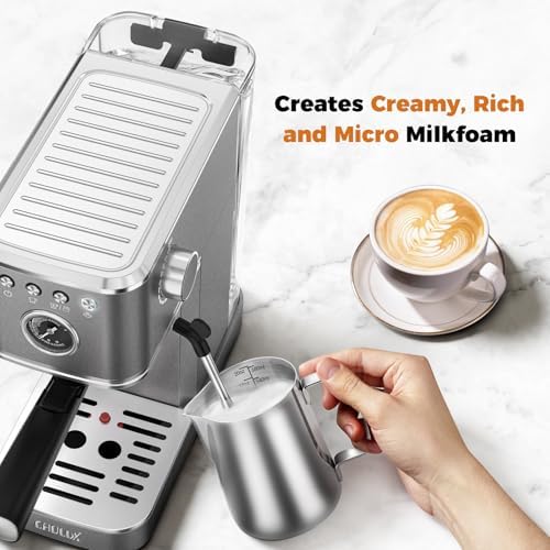 CHULUX Elite Espresso Coffee Machine with Steam Wand for Cappuccino, Gray - Image 4
