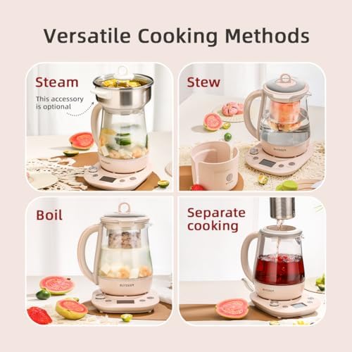 BUYDEEM Health Pot K2763-BA-PK Lite, Glass Electric Kettle for Tea & Coffee, Hot Water Boiler and Wamer with Stew Pot, Temperature Control, Pink, 1.5L - Image 4