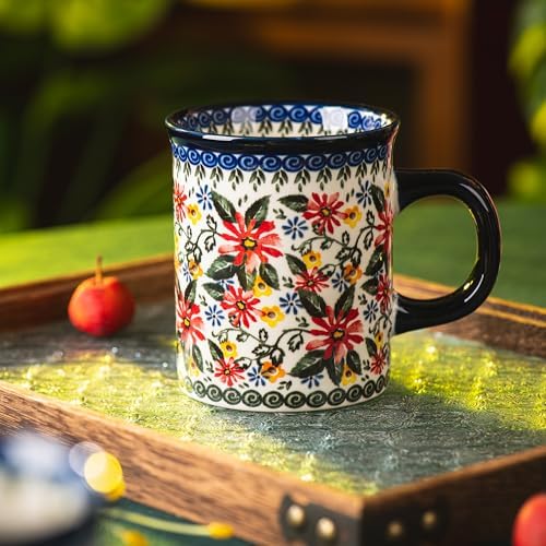 Ceramic Latte Mug Set of 4, 15.5oz Hand Painted Porcelain Coffee Cups With Handle for Tea/Milk/Cocoa - Modern Retro Design For Any Kitchen. Microwave and Dishwash Safe (Exotic Daisy) - Image 5