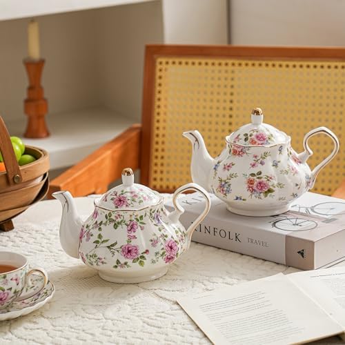 Agyiuns Flower Ceramic Teapot,22oz Porcelain Tea pot for Tea Coffee Milk for Office Home Men Women as Gift (White and big flowers) - Image 6