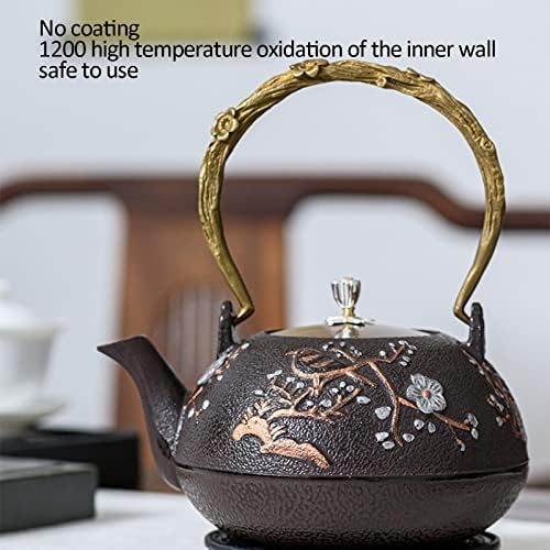 Cast Iron Teapot with Removable Stainless Steel Infuser Internal Enamelware Iron Teapots with Birds and Plum Flower Beautiful Pattern (6) - Image 4