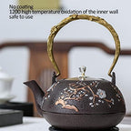 Cast Iron Teapot with Removable Stainless Steel Infuser Internal Enamelware Iron Teapots with Birds and Plum Flower Beautiful Pattern (6) - Image 4