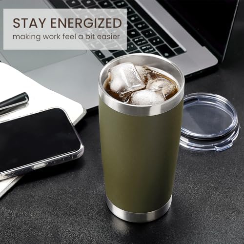 MEWAY 20oz Tumbler 4 Pack Double Wall Vacuum Insulated Travel Mug Bulk, Stainless Steel Tumblers with Lid and Straw, Durable Powder Coated Coffee Cups for Cold & Hot Drinks (Army Green, 4) - Image 4