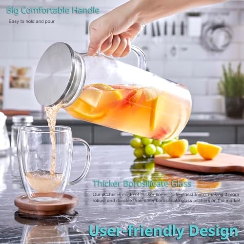 Bivvclaz 2 Pack 2 Liter 68 oz 2.1 Qt Glass Pitcher with Lid and Handle, Water Pitcher for Fridge, Glass Carafe for Hot/Cold Water, Large Iced Tea Pitcher for Coffee, Juice and Homemade Beverage - Image 3