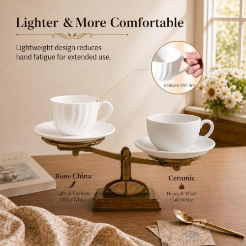 Fine Bone China Cappuccino Cups with Saucers Set of 4, 7 oz - Image 4