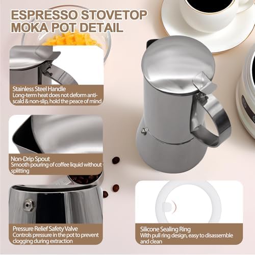 304 Thickened Stainless Steel Uncoated 6 Cup Moka Pot 300ml 10oz - Image 6