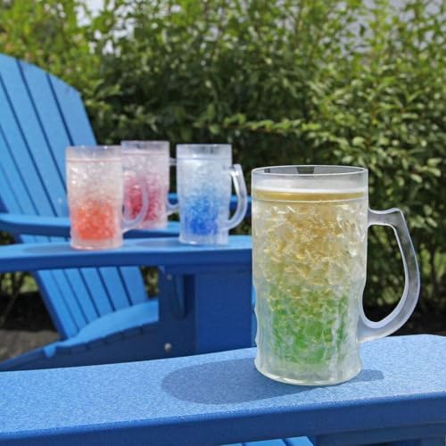 Lily's Home Insulated Double Wall Gel-Filled Acrylic Frosted Freezer Beer Glasses, Great for Enjoying Brews at BBQs and Parties, Clear with Assorted Color Bases (14 oz. Each, Set of 4) - Mug Shape - Image 6