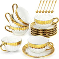 Cappuccino Cups with Saucers, 7.5 oz Ceramic Coffee Cup Set of 6 by Hebaogugu