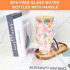 40oz Cute Glass Tumbler with Lids and Straws Flower Water Bottle - Image 2