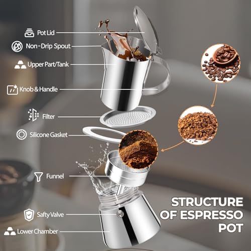 304 Thickened Stainless Steel Uncoated 6 Cup Moka Pot 300ml 10oz - Image 4