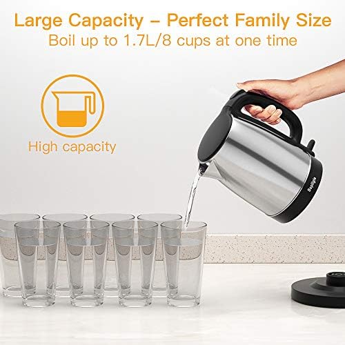 Electric Kettle,Sopligle Stainless Steel BPA-Free Hot Water Boiler, Potable Fast Water Kettle with Auto Shutoff, Boil-Dry Protection, Fast Boiling, 1.7L,1500W (Silver) - Image 5