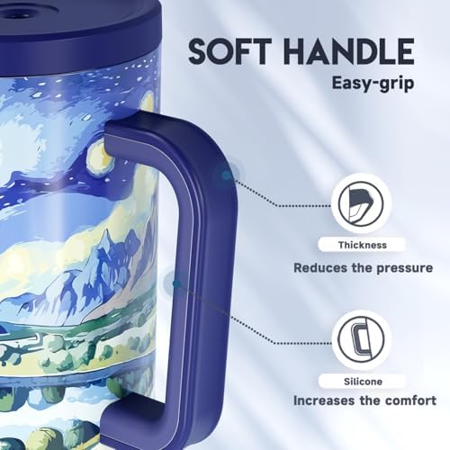 Meoky 40 oz Tumbler with Handle and Straw: Stainless Steel Insulated Tumbler with Lid and Straw - 100% Leak Proof Tumbler for Car Cup Holders - Travelers Commuters Workers, Pathway - Image 6