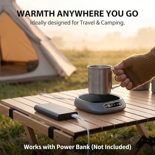 Coffee Mug Warmer for Desk & Travel - Portable Electric Cup Heater with 3 Temp Settings - Smart Beverage Warmer Coaster for Office, Home, and Outdoor Camping,Grey - Image 2