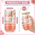 Glass Cups with Lids and Straws, 6Pack, 16oz Inspirational Awesome - Image 2